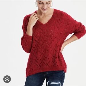 American Eagle Outfitters Deep Red V-Neck Sweater